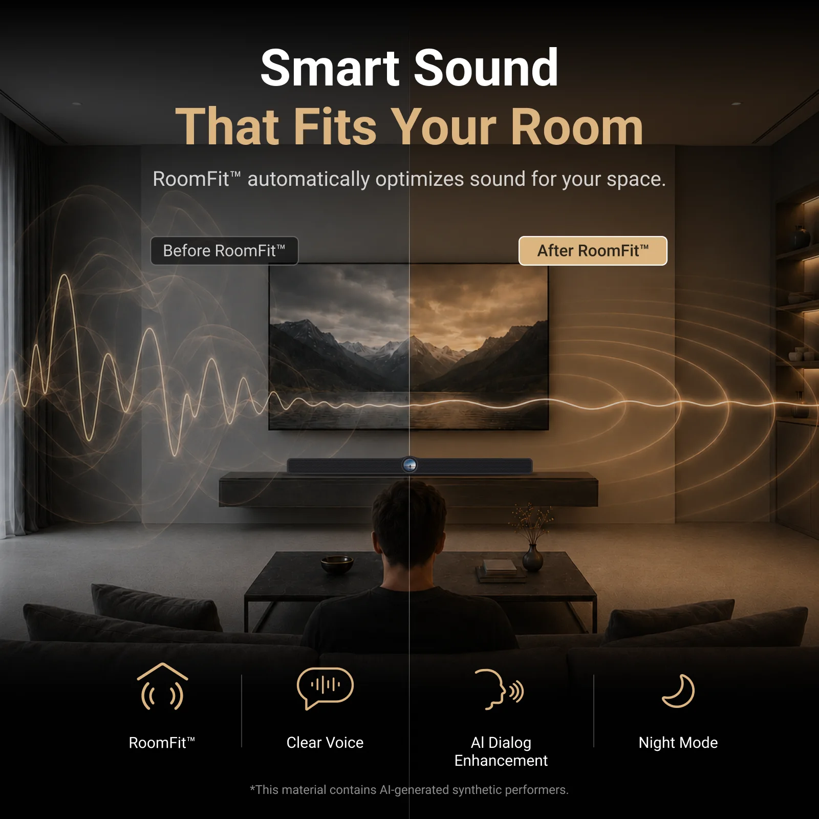 Correction RoomFit, Clear Voice, AI Dialog Enhancement et mode Nuit
