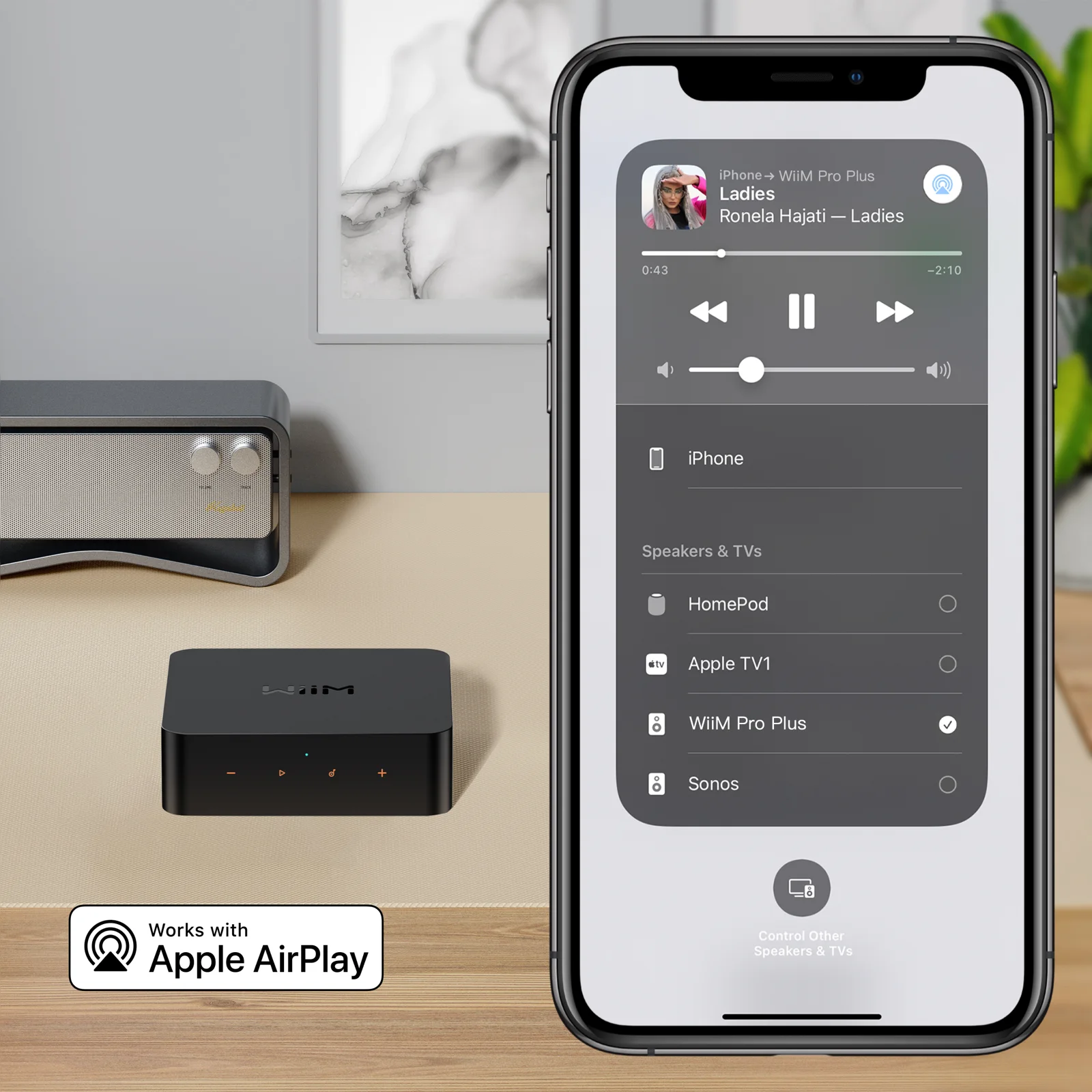 Diffusion AirPlay depuis un iPhone vers le WiiM Pro Plus