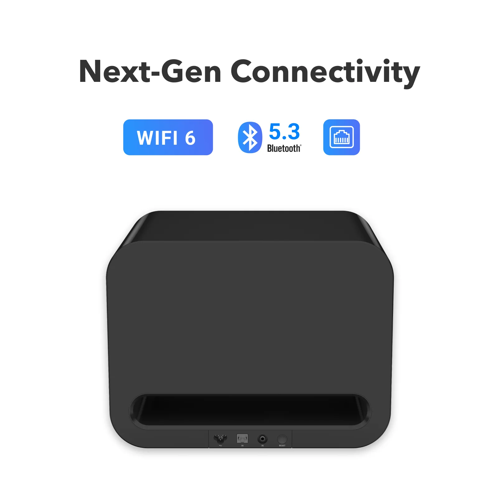 Connectique du WiiM Sub Pro : Wi-Fi 6, Bluetooth 5.3 et Ethernet