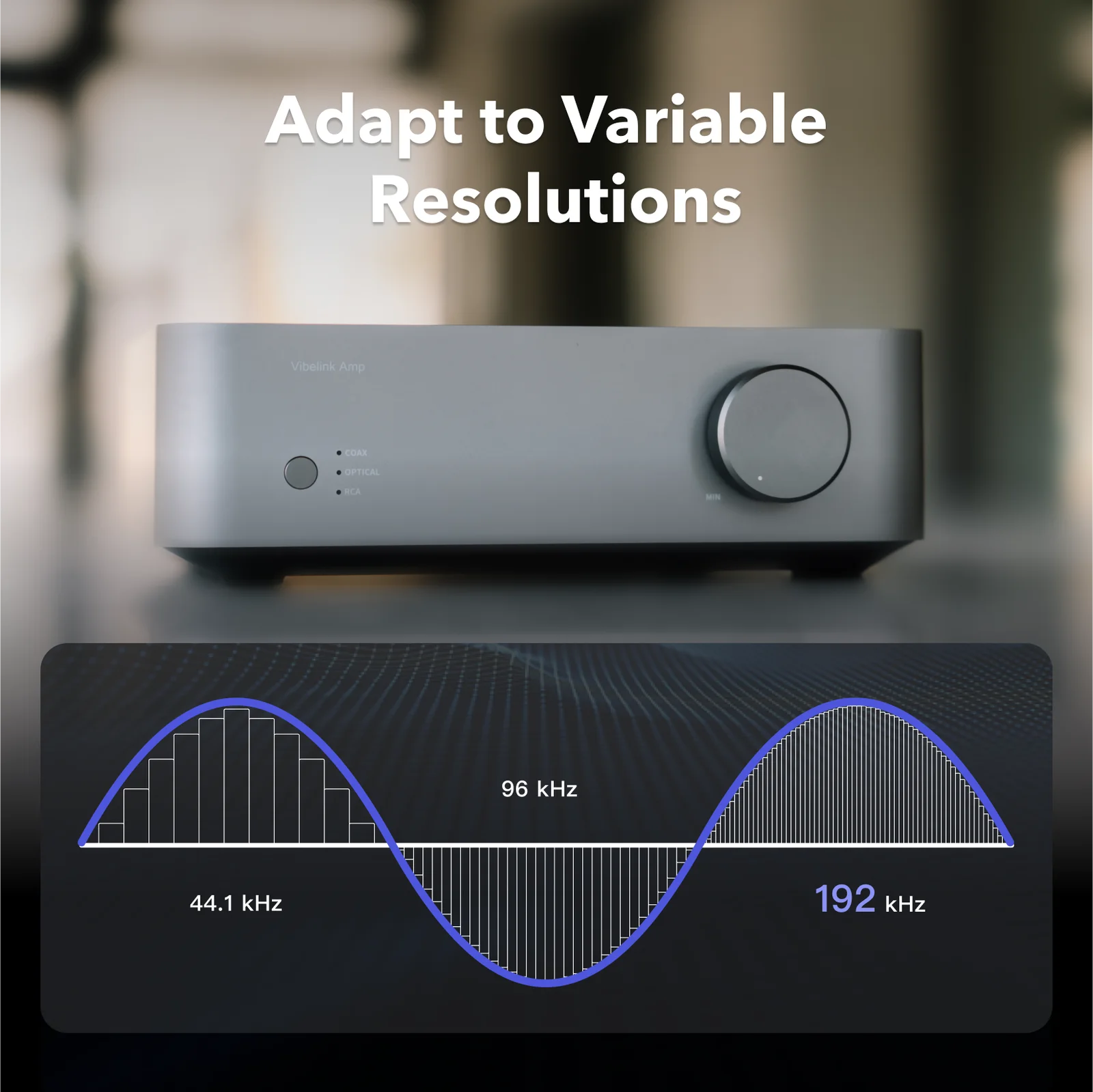 Fréquence d’échantillonnage variable de 44,1 à 192 kHz sur le Vibelink Amp